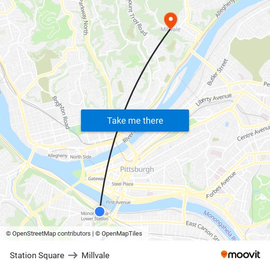 Station Square to Millvale map