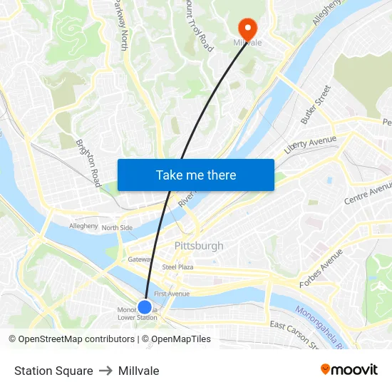 Station Square to Millvale map