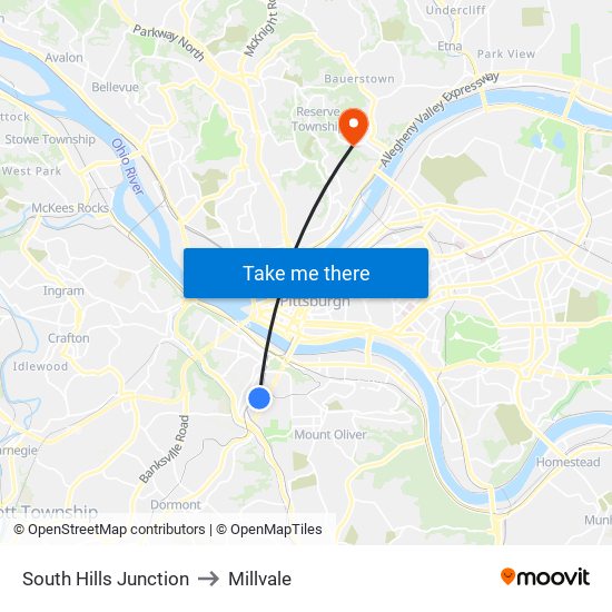 South Hills Junction to Millvale map