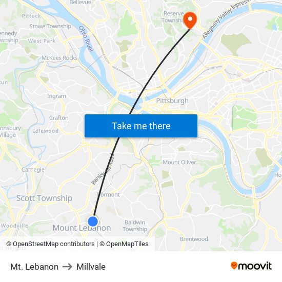 Mt. Lebanon to Millvale map