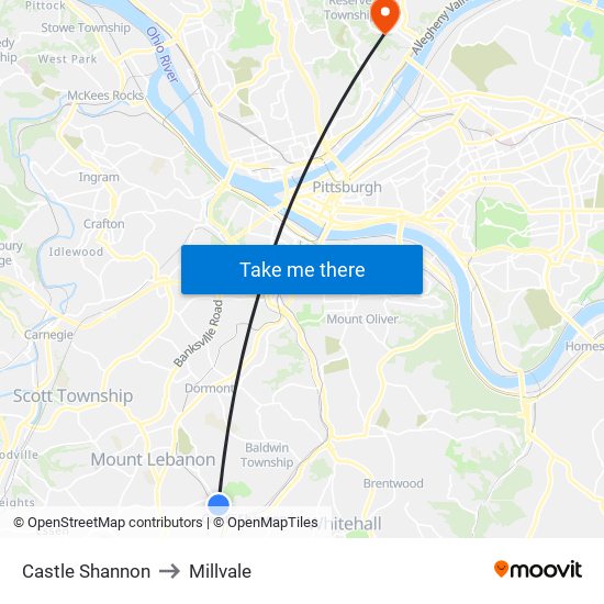 Castle Shannon to Millvale map