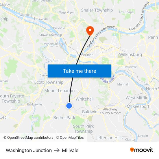 Washington Junction to Millvale map