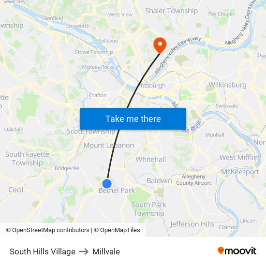 South Hills Village to Millvale map