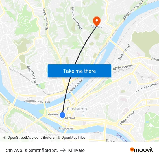 5th Ave. & Smithfield St. to Millvale map