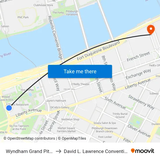 Wyndham Grand Pittsburgh to David L. Lawrence Convention Center map