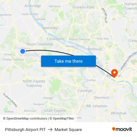 Pittsburgh Airport PIT to Market Square map