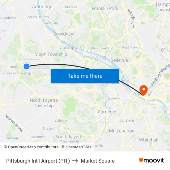 Pittsburgh Int'l Airport (PIT) to Market Square map