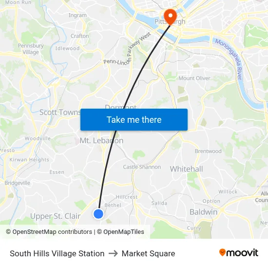 South Hills Village Station to Market Square map
