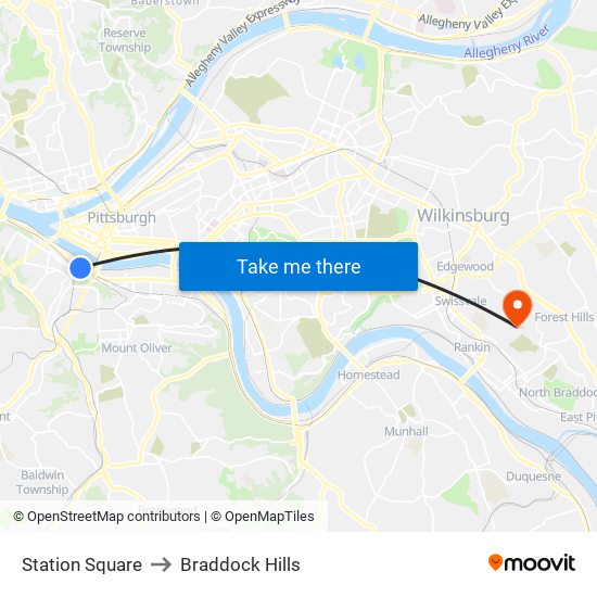 Station Square to Braddock Hills map