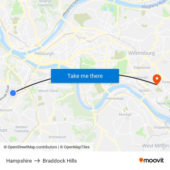 Hampshire to Braddock Hills map