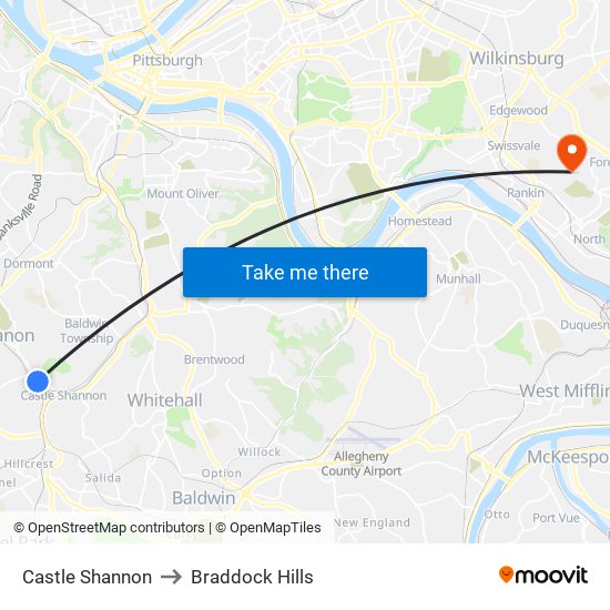 Castle Shannon to Braddock Hills map