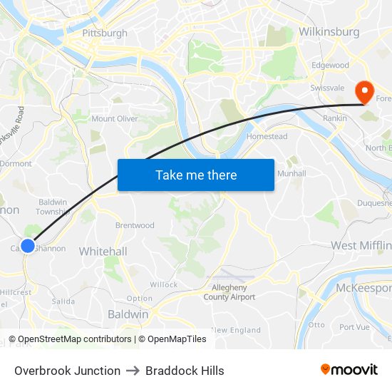 Overbrook Junction to Braddock Hills map