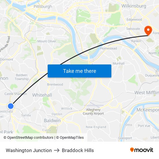 Washington Junction to Braddock Hills map