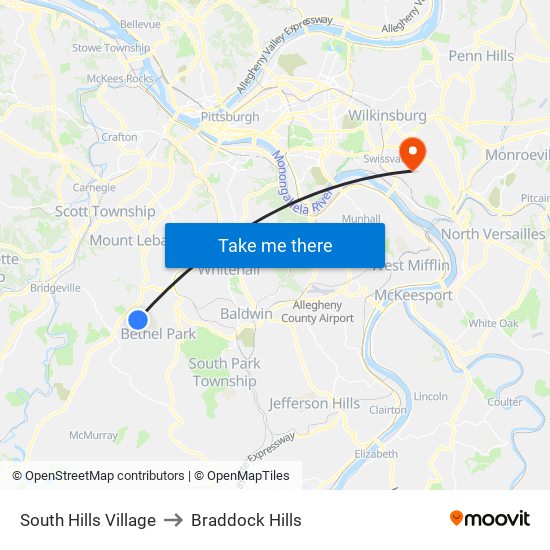 South Hills Village to Braddock Hills map