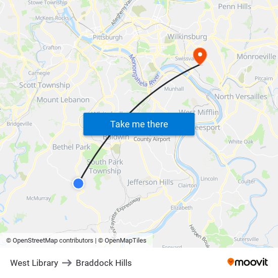 West Library to Braddock Hills map