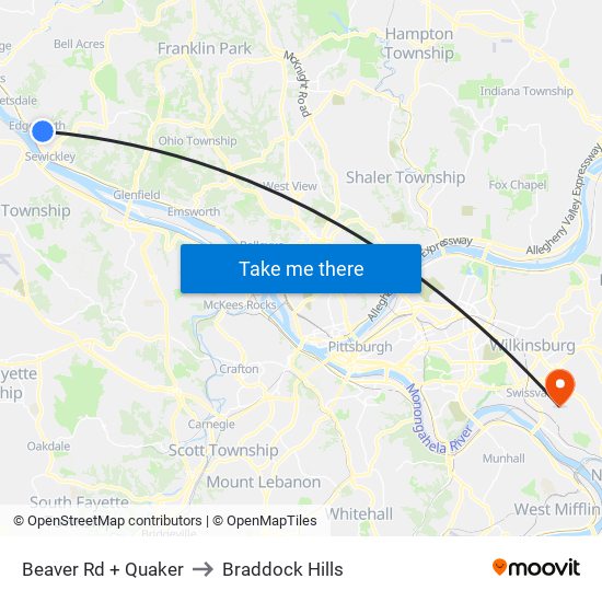 Beaver Rd + Quaker to Braddock Hills map