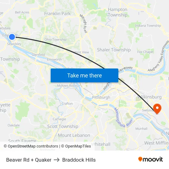 Beaver Rd + Quaker to Braddock Hills map