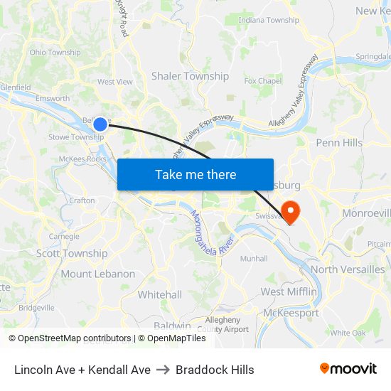 Lincoln Ave + Kendall Ave to Braddock Hills map