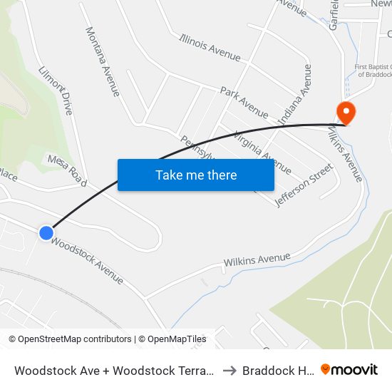 Woodstock Ave + Woodstock Terrace Ns to Braddock Hills map