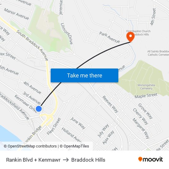 Rankin Blvd + Kenmawr to Braddock Hills map