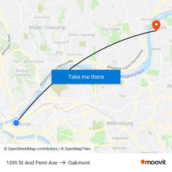 10th St And Penn Ave to Oakmont map