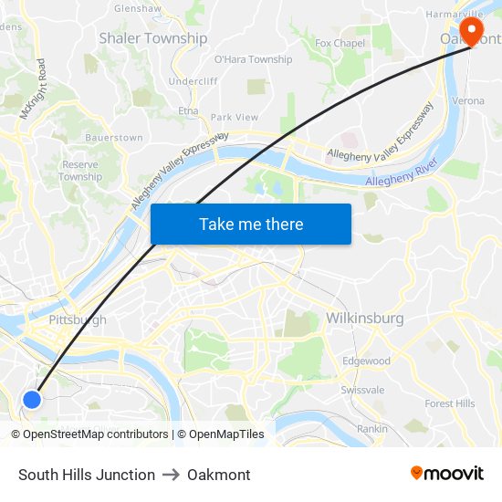 South Hills Junction to Oakmont map