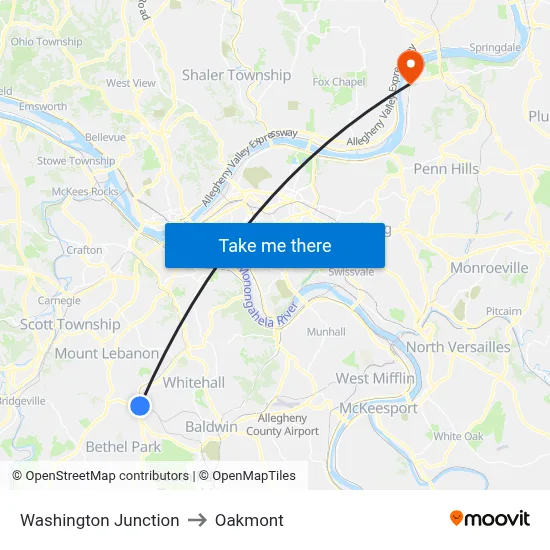 Washington Junction to Oakmont map