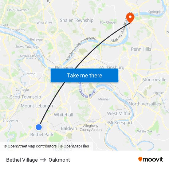 Bethel Village to Oakmont map