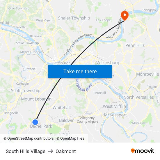 South Hills Village to Oakmont map