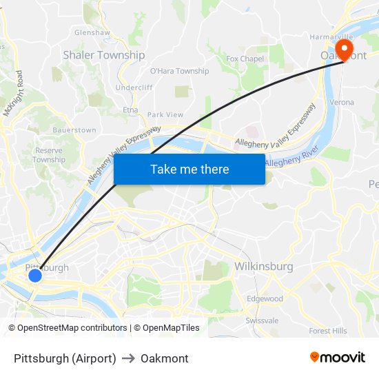 Pittsburgh (Airport) to Oakmont map