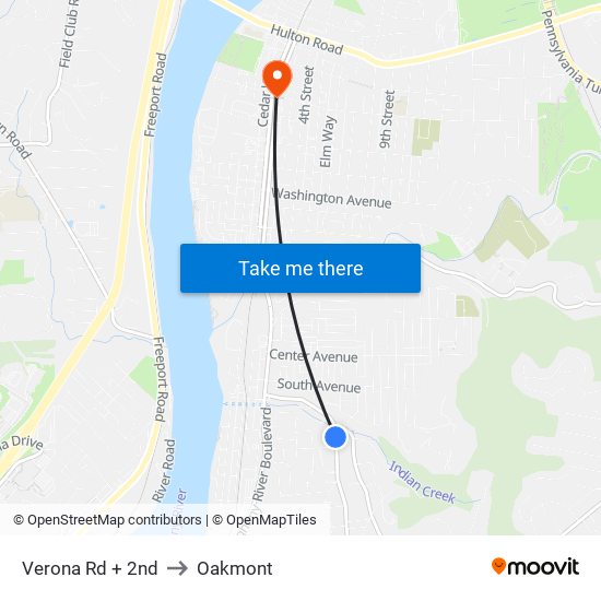 Verona Rd + 2nd to Oakmont map