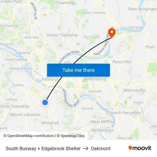 South Busway + Edgebrook Shelter to Oakmont map