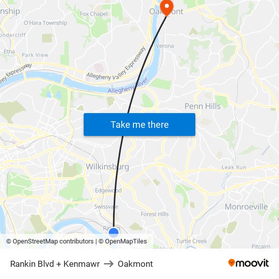 Rankin Blvd + Kenmawr to Oakmont map
