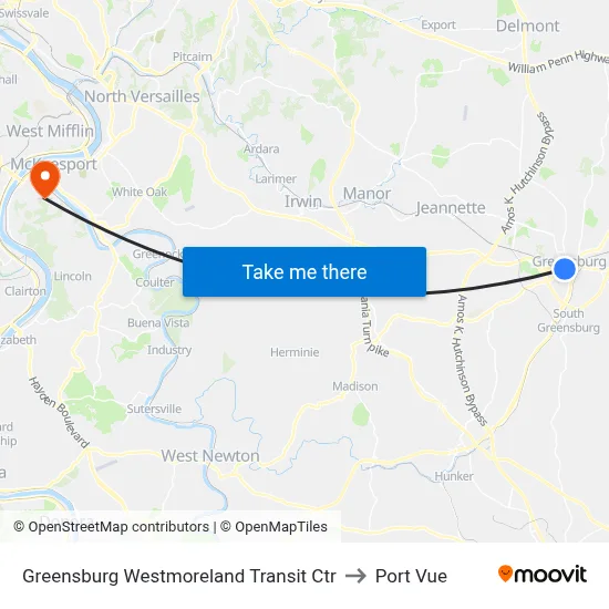 Greensburg Westmoreland Transit Ctr to Port Vue map
