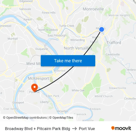 Broadway Blvd + Pitcairn Park Bldg to Port Vue map