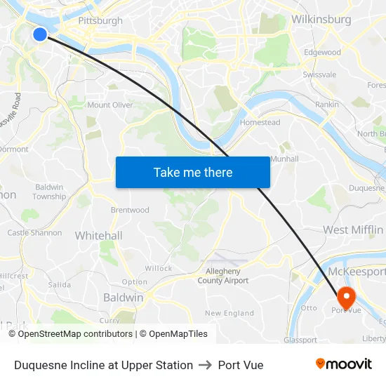 Duquesne Incline at Upper Station to Port Vue map