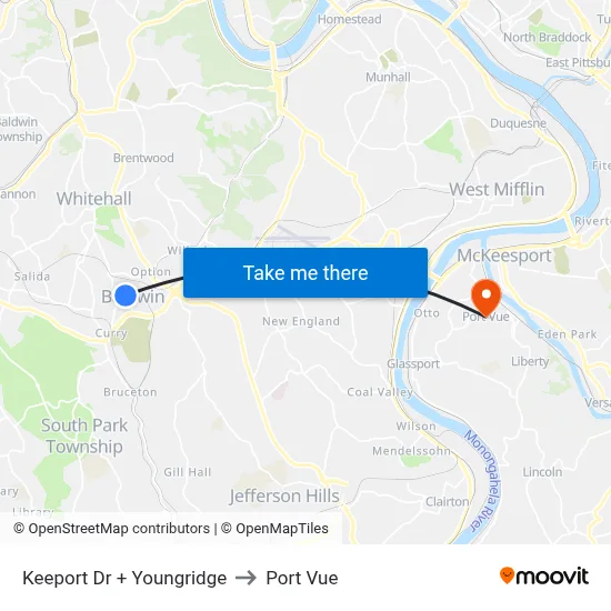 Keeport Dr + Youngridge to Port Vue map