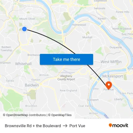 Brownsville Rd + the Boulevard to Port Vue map