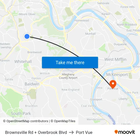 Brownsville Rd + Overbrook Blvd to Port Vue map