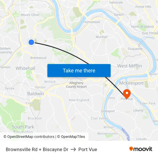 Brownsville Rd + Biscayne Dr to Port Vue map
