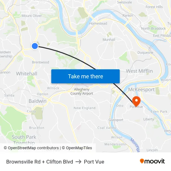 Brownsville Rd + Clifton Blvd to Port Vue map