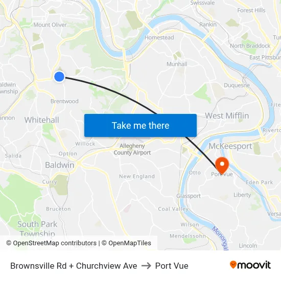 Brownsville Rd + Churchview Ave to Port Vue map