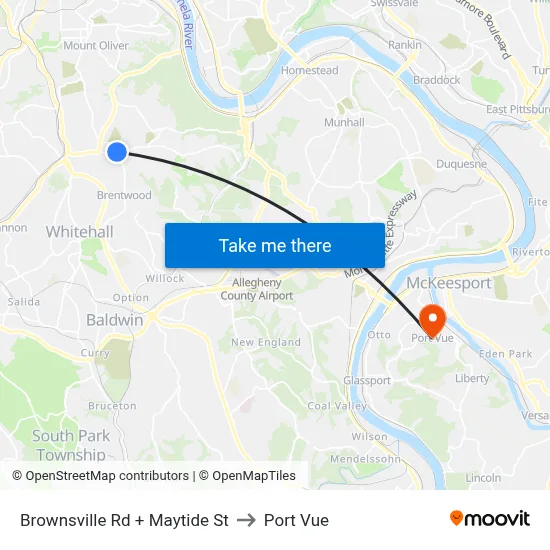 Brownsville Rd + Maytide St to Port Vue map