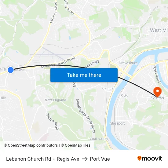 Lebanon Church Rd + Regis Ave to Port Vue map