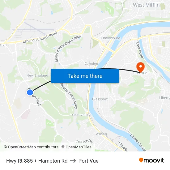 Hwy Rt 885 + Hampton Rd to Port Vue map