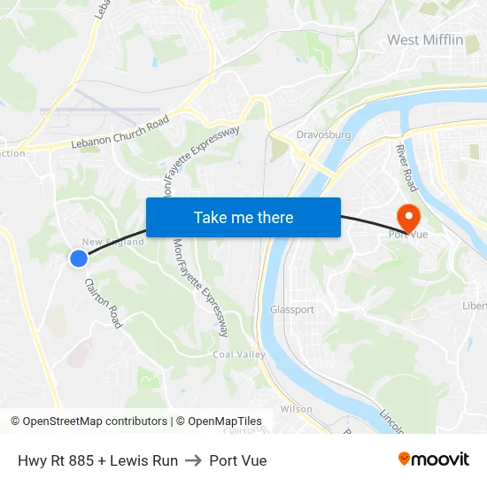 Hwy Rt 885 + Lewis Run to Port Vue map