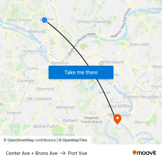 Center Ave + Bronx Ave to Port Vue map
