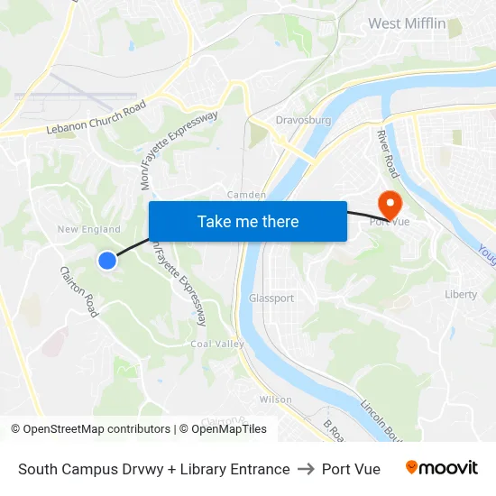 South Campus Drvwy + Library Entrance to Port Vue map