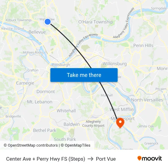 Center Ave + Perry Hwy FS (Steps) to Port Vue map