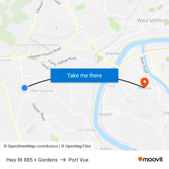 Hwy Rt 885 + Gordens to Port Vue map